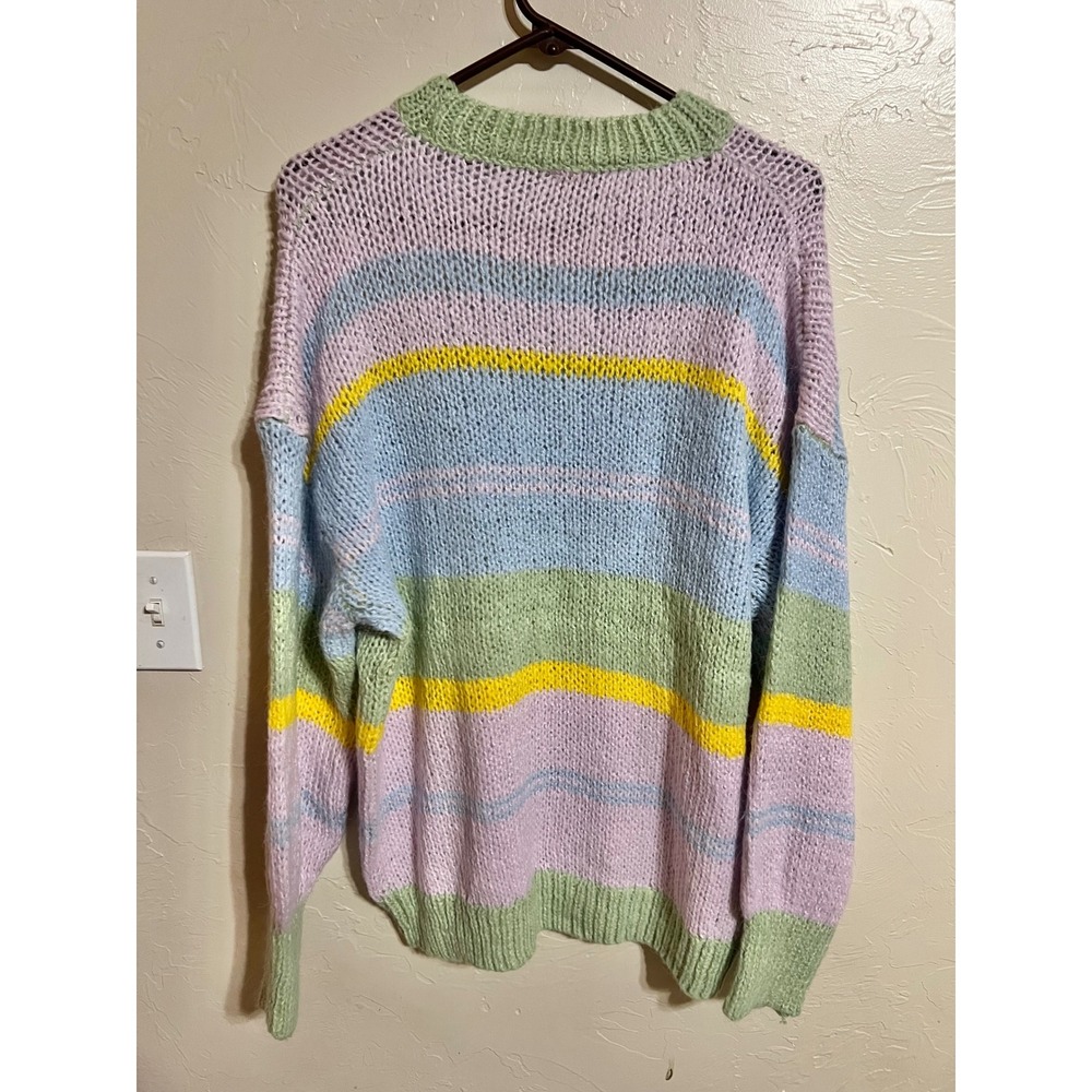 easel Pastel Striped Crewneck Sweater in Pink, Blue, Green & Yellow - Picture 9 of 9
